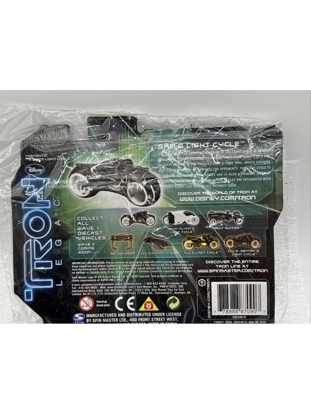 Tron Legacy: Sam's Light Cycle Diecast Sealed 2010 Spin Master Disney Series 1